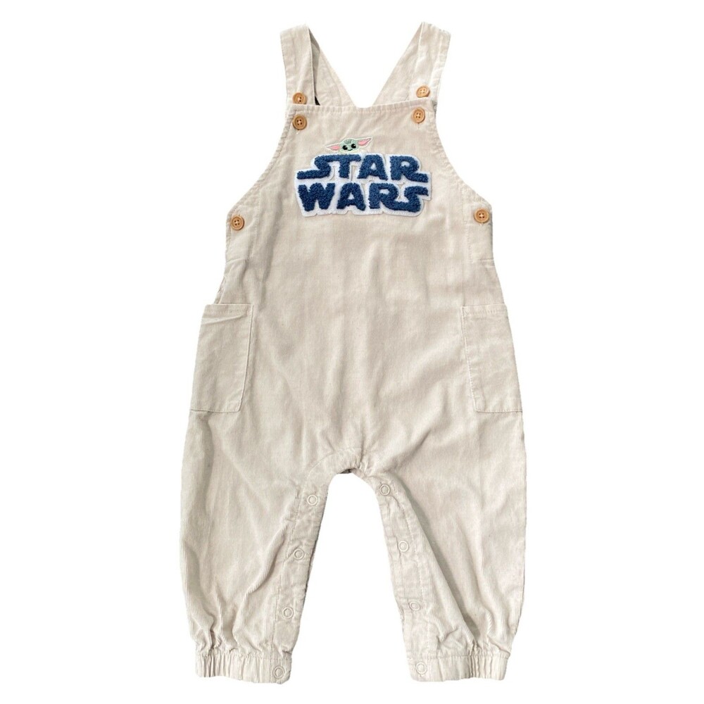 Star Wars Baby Boy Girl Corduroy Overalls 12 Months Beige Grogu Mandalorian Yoda